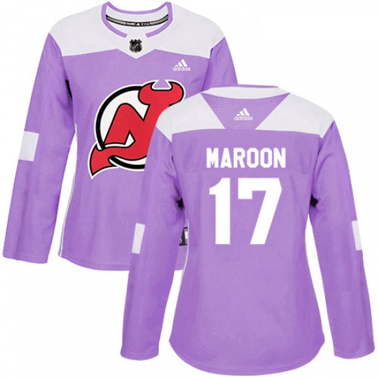 Womens Adidas New Jersey Devils 17 Patrick Maroon Authentic Purple Fights Cancer Practice NHL Jersey