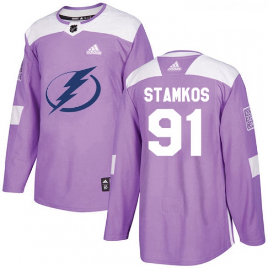 Youth Adidas Tampa Bay Lightning 91 Steven Stamkos Authentic Purple Fights Cancer Practice NHL Jerse