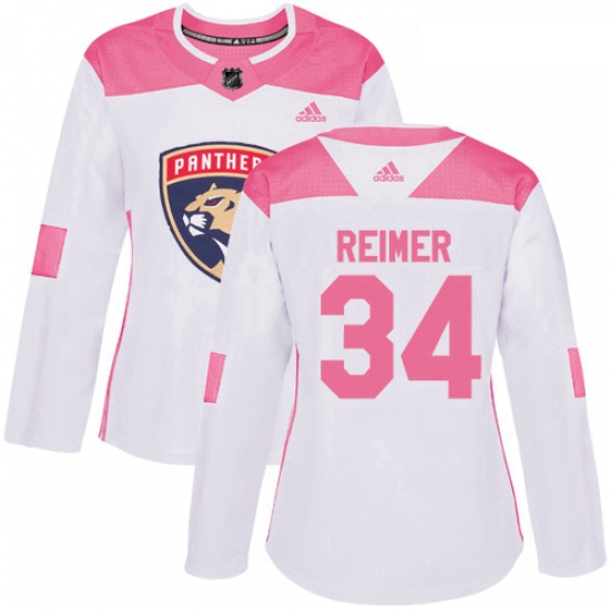 Womens Adidas Florida Panthers 34 James Reimer Authentic WhitePink Fashion NHL Jersey