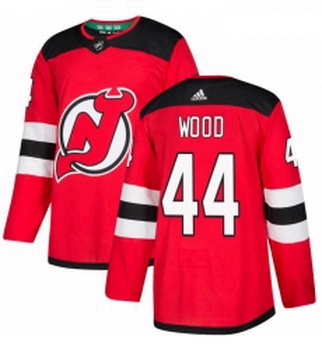 Youth Adidas New Jersey Devils 44 Miles Wood Authentic Red Home NHL Jersey