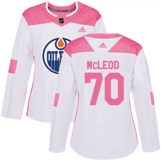 Womens Adidas Edmonton Oilers 70 Ryan McLeod Authentic White Pink Fashion NHL Jersey