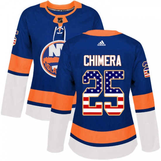 Womens Adidas New York Islanders 25 Jason Chimera Authentic Royal Blue USA Flag Fashion NHL Jersey