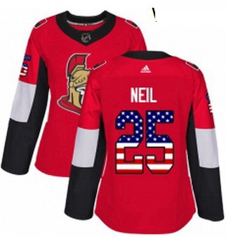 Womens Adidas Ottawa Senators 25 Chris Neil Authentic Red USA Flag Fashion NHL Jersey