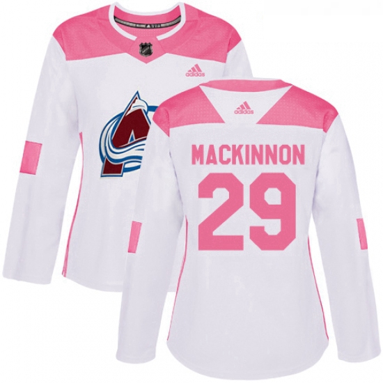 Womens Adidas Colorado Avalanche 29 Nathan MacKinnon Authentic WhitePink Fashion NHL Jersey