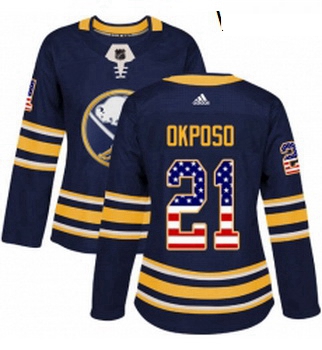 Womens Adidas Buffalo Sabres 21 Kyle Okposo Authentic Navy Blue USA Flag Fashion NHL Jersey