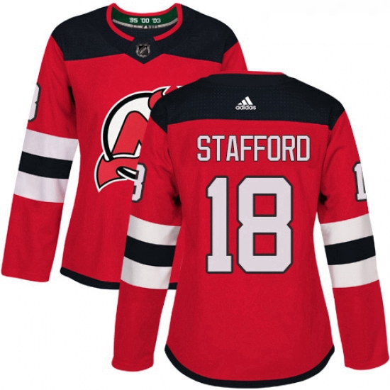 Womens Adidas New Jersey Devils 18 Drew Stafford Authentic Red Home NHL Jersey