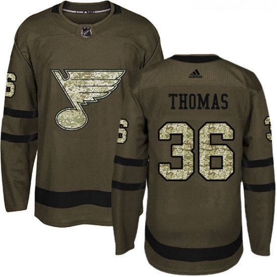 Youth Adidas St Louis Blues 36 Robert Thomas Authentic Green Salute to Service NHL Jersey