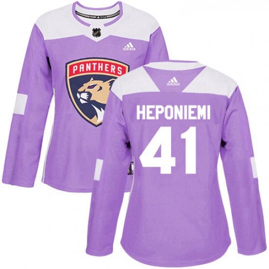 Womens Adidas Florida Panthers 41 Aleksi Heponiemi Authentic Purple Fights Cancer Practice NHL Jerse