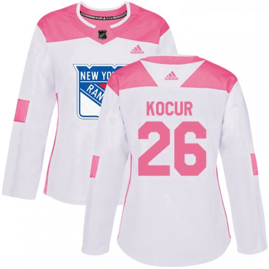 Womens Adidas New York Rangers 26 Joe Kocur Authentic WhitePink Fashion NHL Jersey