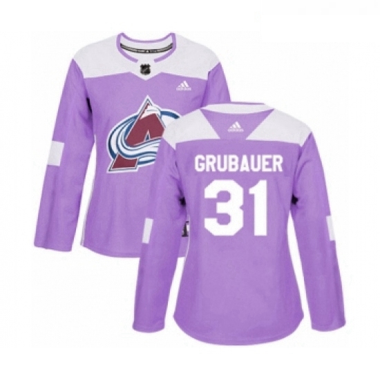 Womens Adidas Colorado Avalanche 31 Philipp Grubauer Authentic Purple Fights Cancer Practice NHL Jer