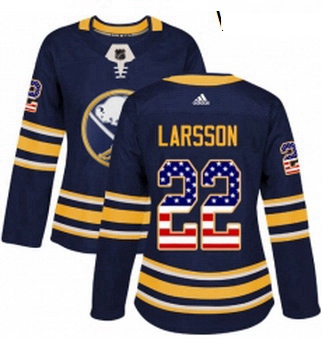 Womens Adidas Buffalo Sabres 22 Johan Larsson Authentic Navy Blue USA Flag Fashion NHL Jersey