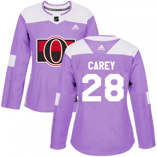 Womens Adidas Ottawa Senators 28 Paul Carey Authentic Purple Fights Cancer Practice NHL Jersey