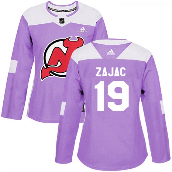 Womens Adidas New Jersey Devils 19 Travis Zajac Authentic Purple Fights Cancer Practice NHL Jersey