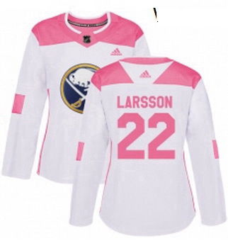 Womens Adidas Buffalo Sabres 22 Johan Larsson Authentic WhitePink Fashion NHL Jersey