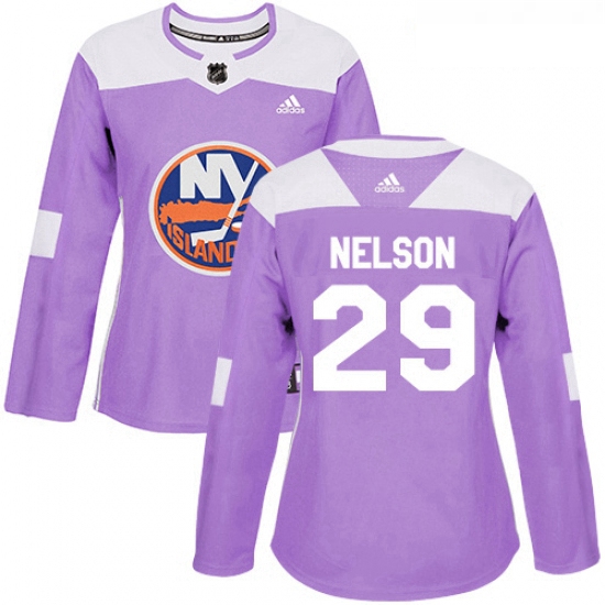 Womens Adidas New York Islanders 29 Brock Nelson Authentic Purple Fights Cancer Practice NHL Jersey