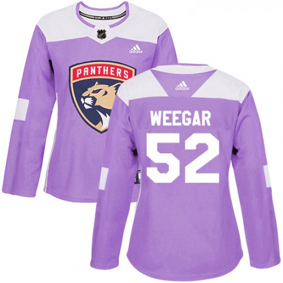 Womens Adidas Florida Panthers 52 MacKenzie Weegar Authentic Purple Fights Cancer Practice NHL Jerse