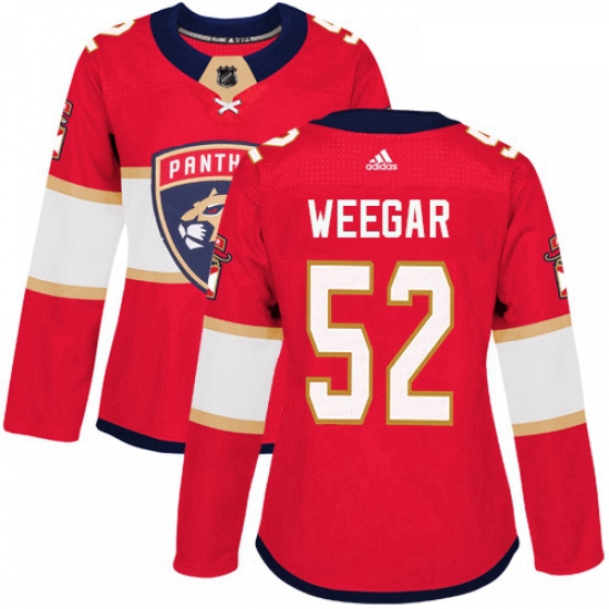 Womens Adidas Florida Panthers 52 MacKenzie Weegar Authentic Red Home NHL Jersey