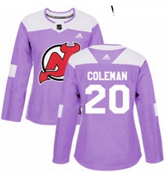 Womens Adidas New Jersey Devils 20 Blake Coleman Authentic Purple Fights Cancer Practice NHL Jersey