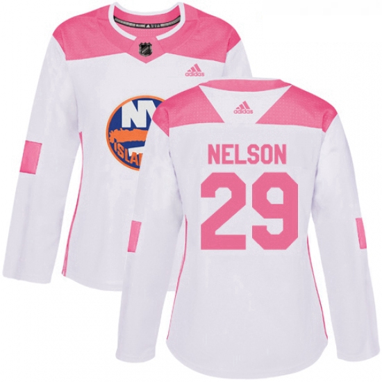 Womens Adidas New York Islanders 29 Brock Nelson Authentic WhitePink Fashion NHL Jersey