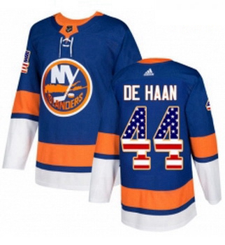 Youth Adidas New York Islanders 44 Calvin de Haan Authentic Royal Blue USA Flag Fashion NHL Jersey