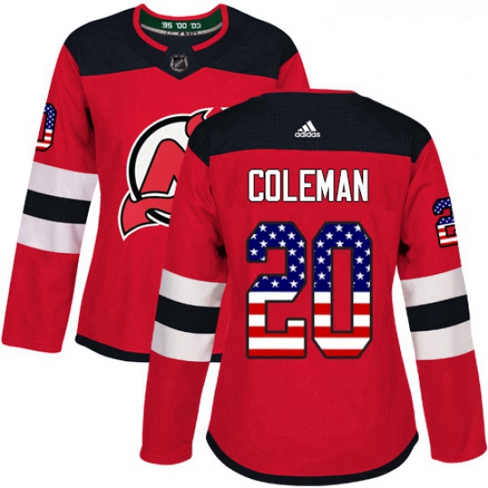 Womens Adidas New Jersey Devils 20 Blake Coleman Authentic Red USA Flag Fashion NHL Jersey