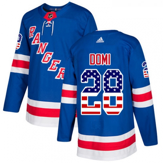 Youth Adidas New York Rangers 28 Tie Domi Authentic Royal Blue USA Flag Fashion NHL Jersey