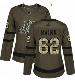 Womens Adidas Florida Panthers 62 Denis Malgin Authentic Green Salute to Service NHL Jersey