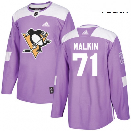 Youth Adidas Pittsburgh Penguins 71 Evgeni Malkin Authentic Purple Fights Cancer Practice NHL Jersey