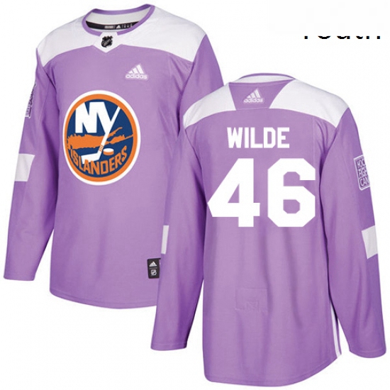 Youth Adidas New York Islanders 46 Bode Wilde Authentic Purple Fights Cancer Practice NHL Jersey