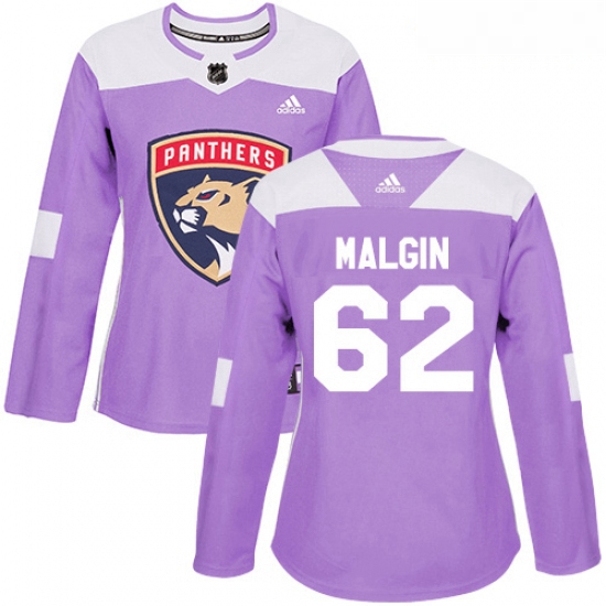 Womens Adidas Florida Panthers 62 Denis Malgin Authentic Purple Fights Cancer Practice NHL Jersey