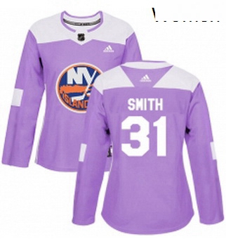 Womens Adidas New York Islanders 31 Billy Smith Authentic Purple Fights Cancer Practice NHL Jersey