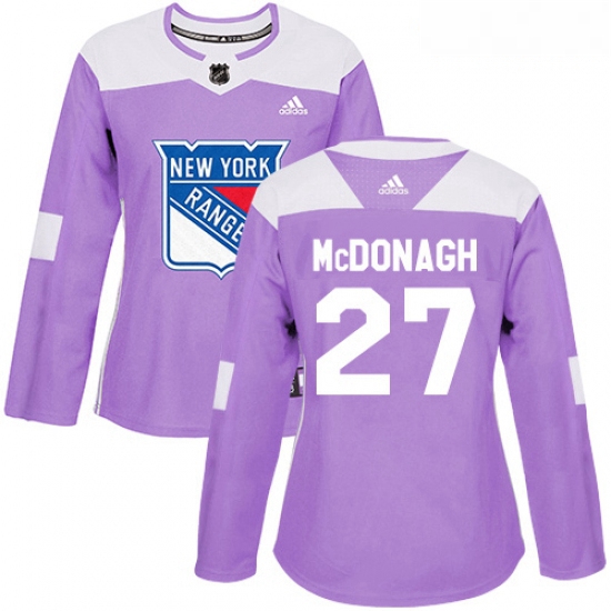 Womens Adidas New York Rangers 27 Ryan McDonagh Authentic Purple Fights Cancer Practice NHL Jersey