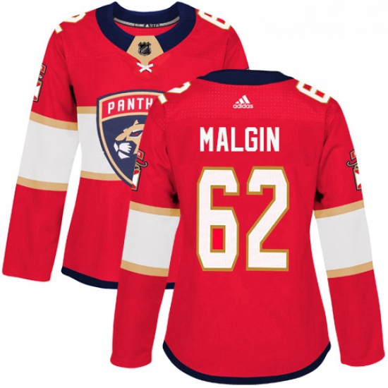 Womens Adidas Florida Panthers 62 Denis Malgin Authentic Red Home NHL Jersey