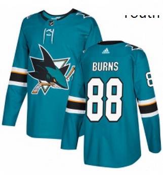 Youth Adidas San Jose Sharks 88 Brent Burns Premier Teal Green Home NHL Jersey