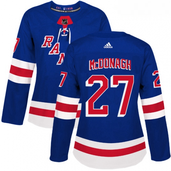 Womens Adidas New York Rangers 27 Ryan McDonagh Authentic Royal Blue Home NHL Jersey