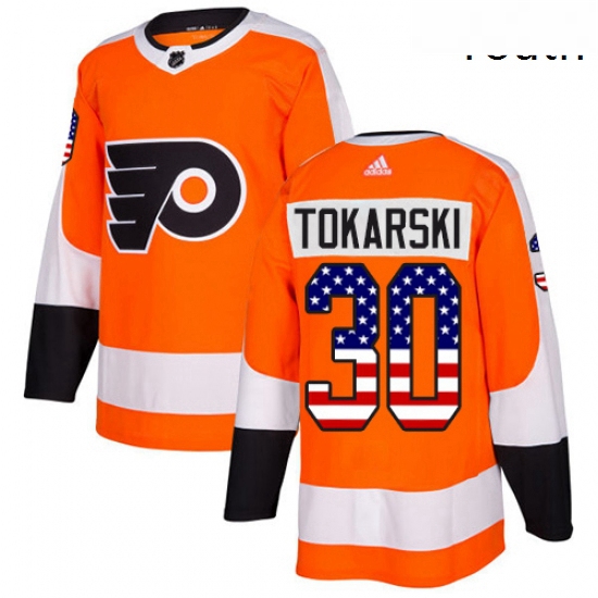 Youth Adidas Philadelphia Flyers 30 Dustin Tokarski Authentic Orange USA Flag Fashion NHL Jersey