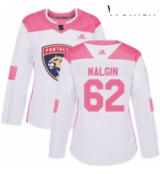 Womens Adidas Florida Panthers 62 Denis Malgin Authentic WhitePink Fashion NHL Jersey