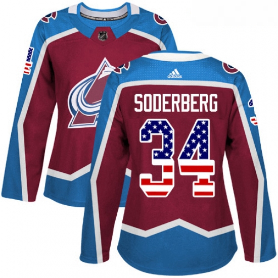 Womens Adidas Colorado Avalanche 34 Carl Soderberg Authentic Burgundy Red USA Flag Fashion NHL Jerse