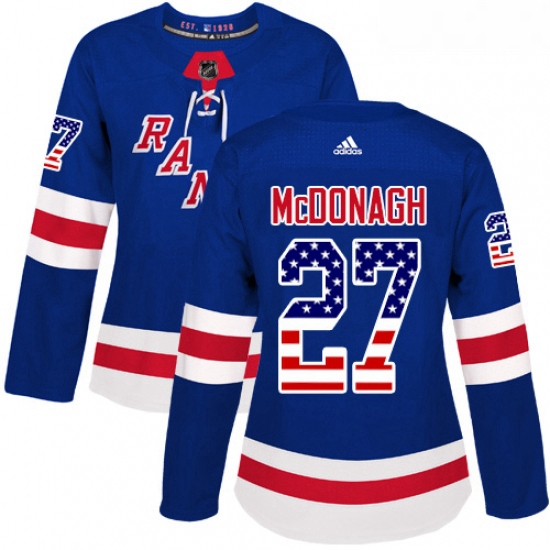 Womens Adidas New York Rangers 27 Ryan McDonagh Authentic Royal Blue USA Flag Fashion NHL Jersey