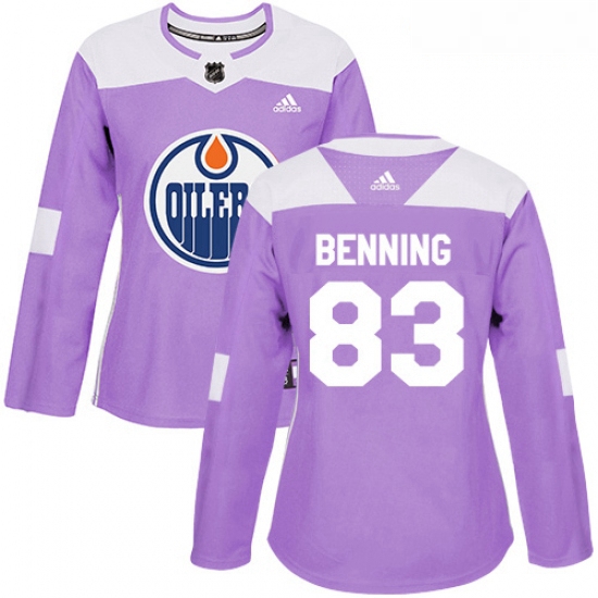 Womens Adidas Edmonton Oilers 83 Matt Benning Authentic Purple Fights Cancer Practice NHL Jersey