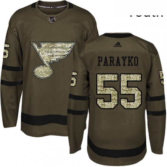 Youth Adidas St Louis Blues 55 Colton Parayko Premier Green Salute to Service NHL Jersey