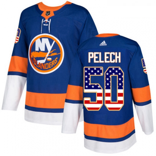 Youth Adidas New York Islanders 50 Adam Pelech Authentic Royal Blue USA Flag Fashion NHL Jersey