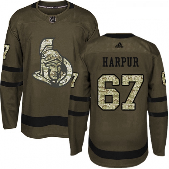 Youth Adidas Ottawa Senators 67 Ben Harpur Authentic Green Salute to Service NHL Jersey