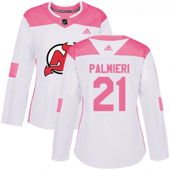 Womens Adidas New Jersey Devils 21 Kyle Palmieri Authentic WhitePink Fashion NHL Jersey