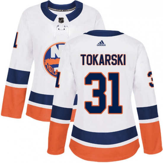 Womens Adidas New York Islanders 31 Dustin Tokarski Authentic White Away NHL Jersey