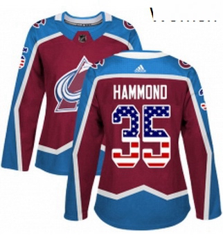 Womens Adidas Colorado Avalanche 35 Andrew Hammond Authentic Burgundy Red USA Flag Fashion NHL Jerse