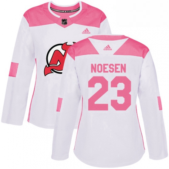 Womens Adidas New Jersey Devils 23 Stefan Noesen Authentic WhitePink Fashion NHL Jersey