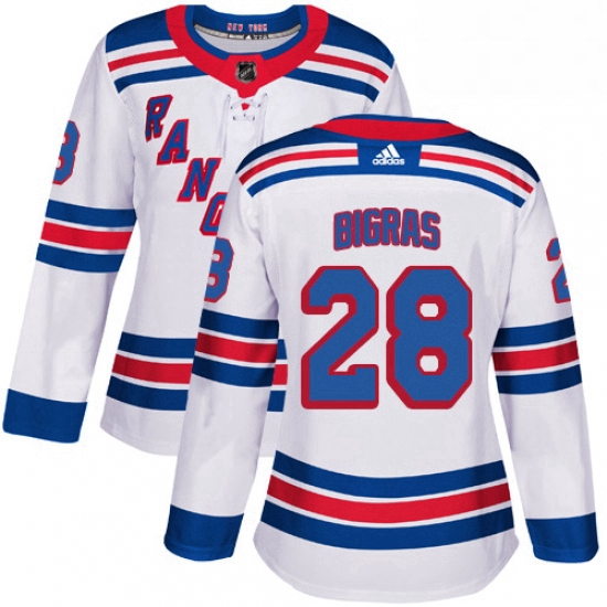 Womens Adidas New York Rangers 28 Chris Bigras Authentic White Away NHL Jersey