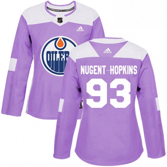 Womens Adidas Edmonton Oilers 93 Ryan Nugent Hopkins Authentic Purple Fights Cancer Practice NHL Jer