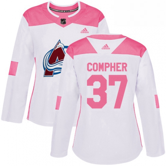 Womens Adidas Colorado Avalanche 37 JT Compher Authentic WhitePink Fashion NHL Jersey